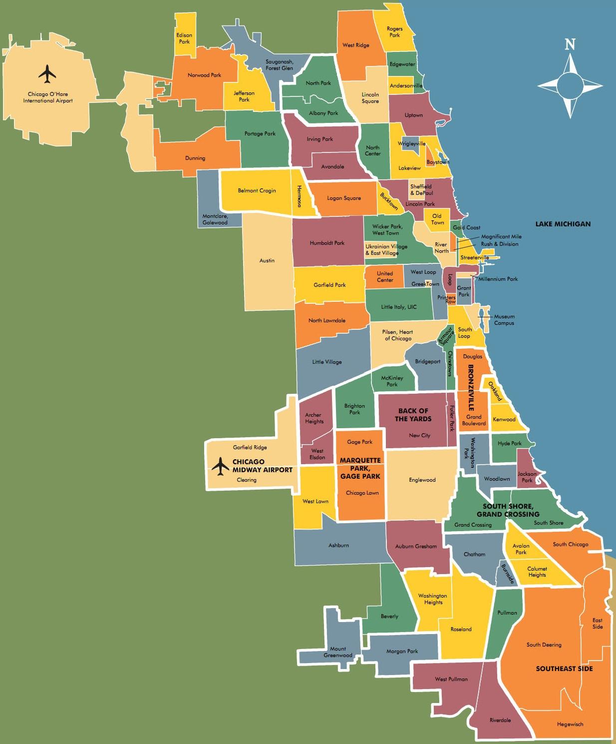  Chicago neighborhood map, Limo Service to Chicago Neighborhoods, The Loop, Gold Coast, Streeterville, Wicker Park, Lincoln Park, Old Town, River North, Lakeview